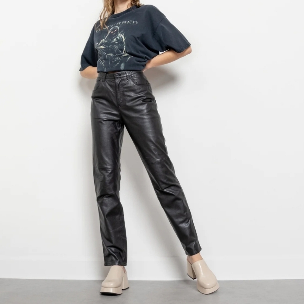 Margaret Godfrey Soft Subtle Black Leather Fully Lined Pants